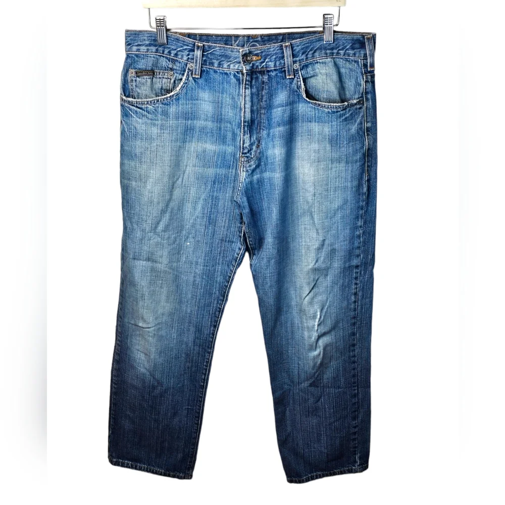 Calvin Klein Jeans Mens 36x30 Blue Straight Medium Wash‎ Mid Rise Pocket Stretch
